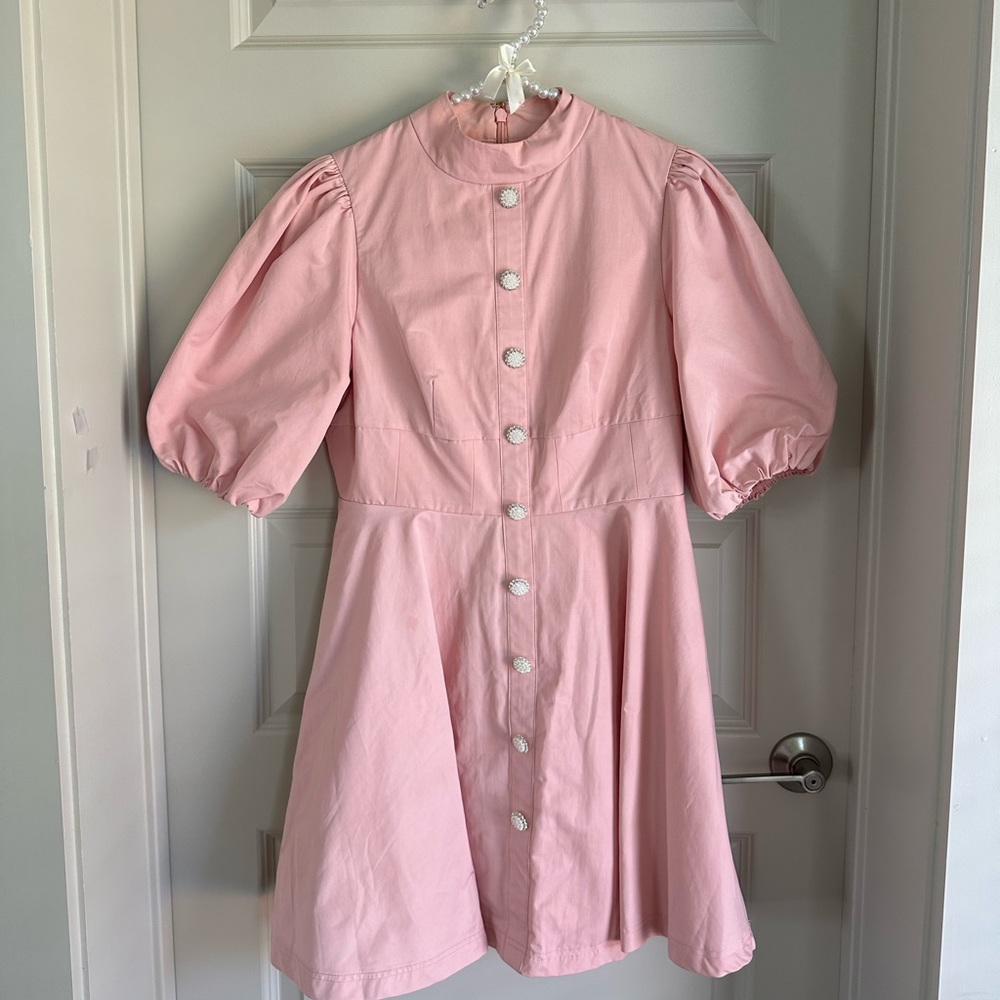 Pink Taffeta dress with Pearl detailing